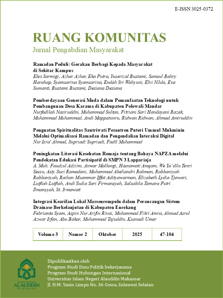 					View Vol. 3 No. 2 (2025): Ruang Komunitas: Jurnal Pengabdian Masyarakat
				